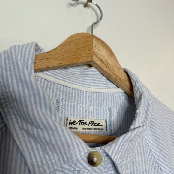 We The Free Ellie Stripe Puff Sleeve Pin Stripe 100% Cotton Collared Blouse - Picture 5 of 11